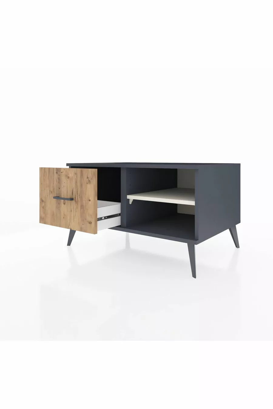 Commode Kronos à une étagère et un tiroir Anthracite-Pierre de lune/Merisiers