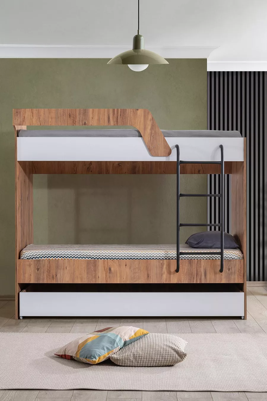 Lits superposés, lit superposé métallique à triple couche avec 3 matelas confort