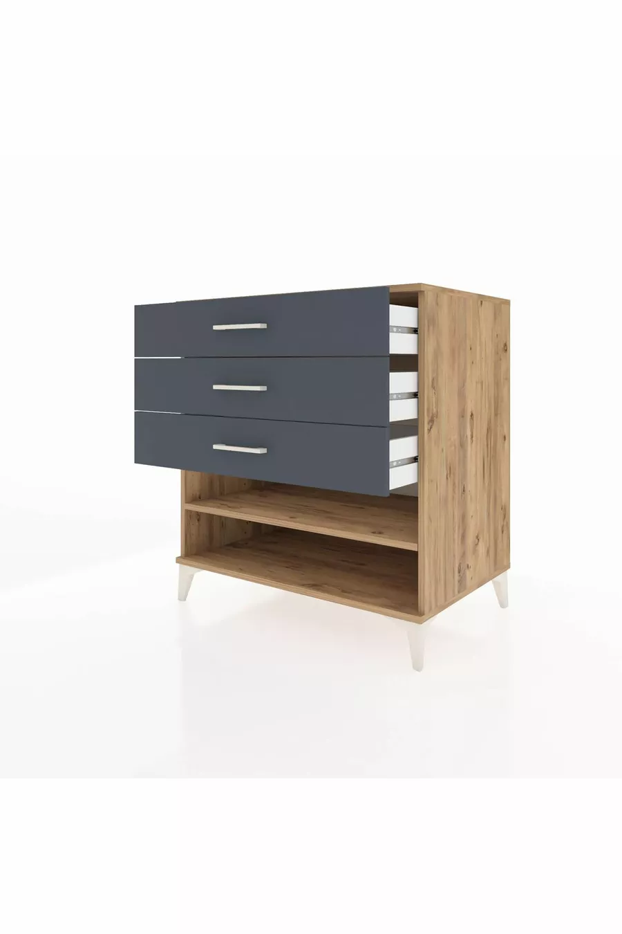 Commode Kronos à une étagère et trois tiroirs en pin-anthracite