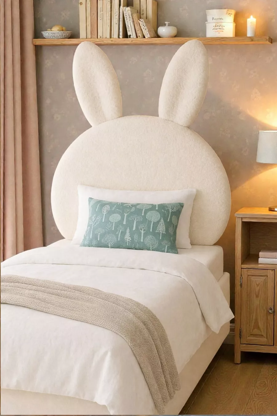 Tête de lit, peluche blanche, tête de lit simple, tête de lit en peluche de lapin