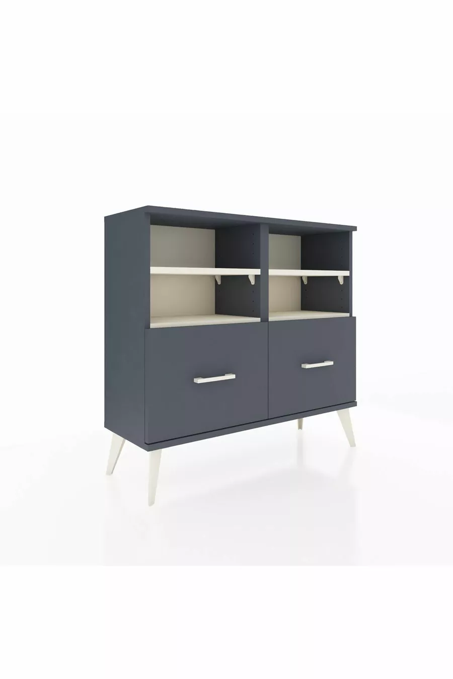 Commode Arges 4 étagères 2 tiroirs Anthracite-Silex/Anthracite