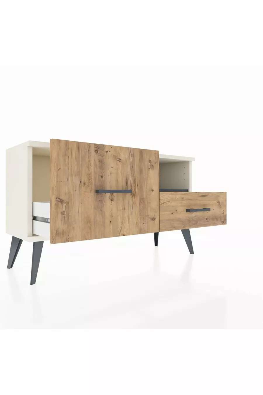 Commode Arges à une étagère et 2 tiroirs Agate-Anthracite/Merisiers