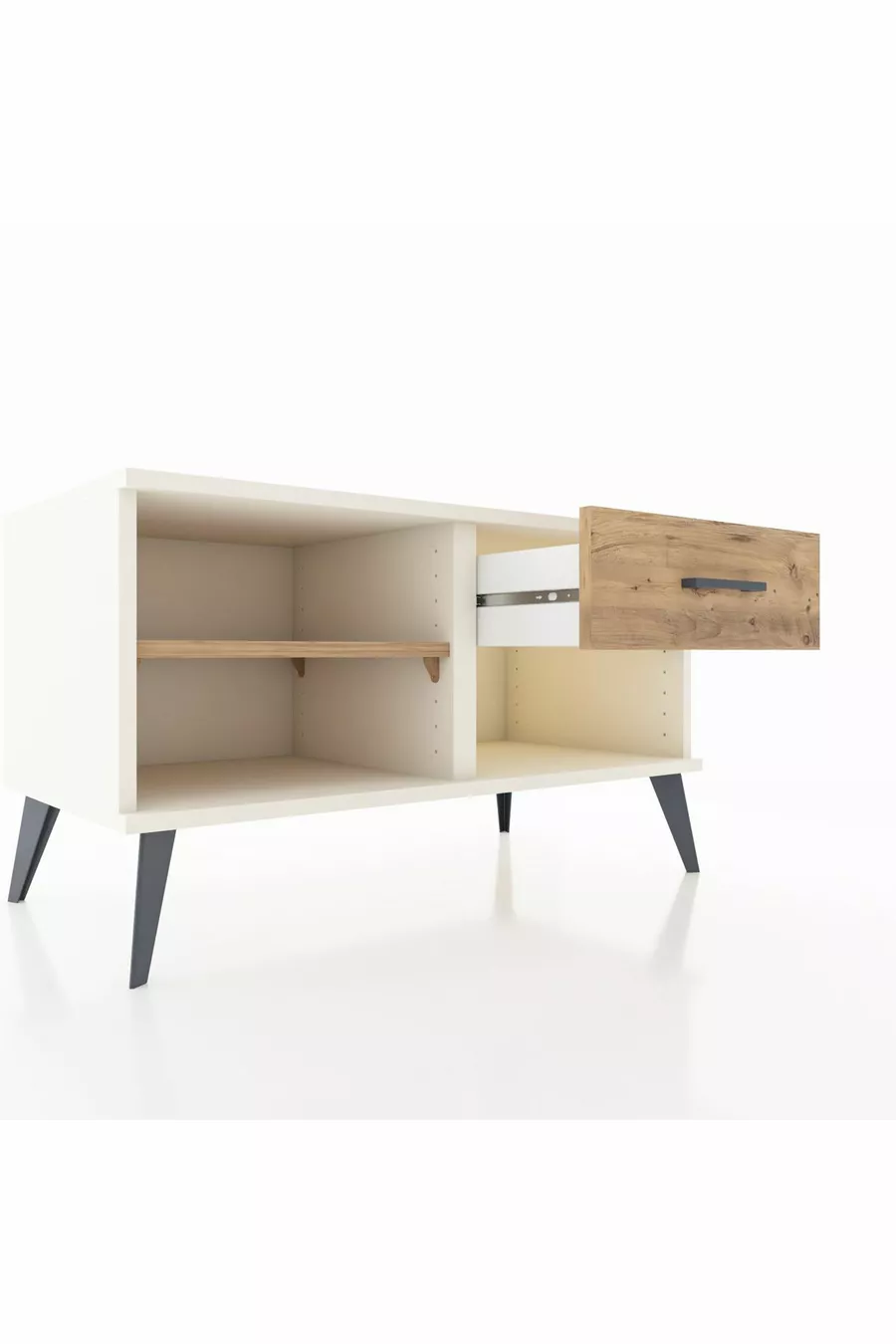 Commode Hyperion à une étagère et un tiroir, Pierre de lune-Pin