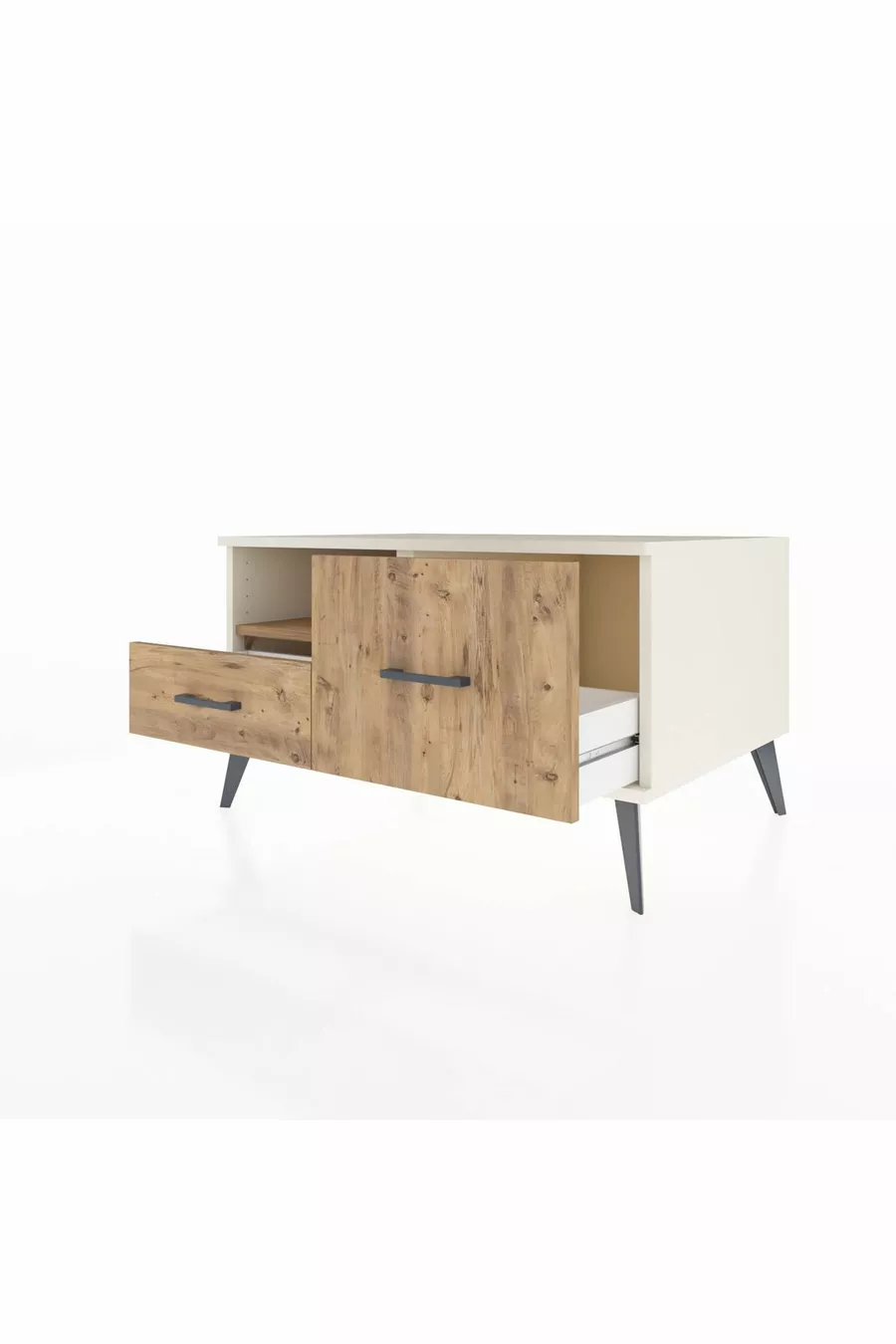 Commode Kronos avec une étagère et 2 tiroirs, Pierre de Lune - Pin