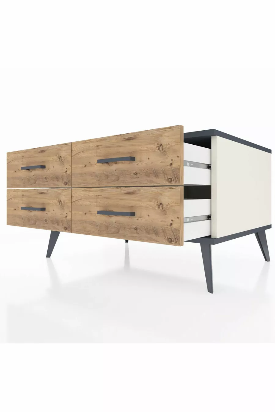 Commode Kronos 4 étagères Pierre de Lune-Anthracite/Pin