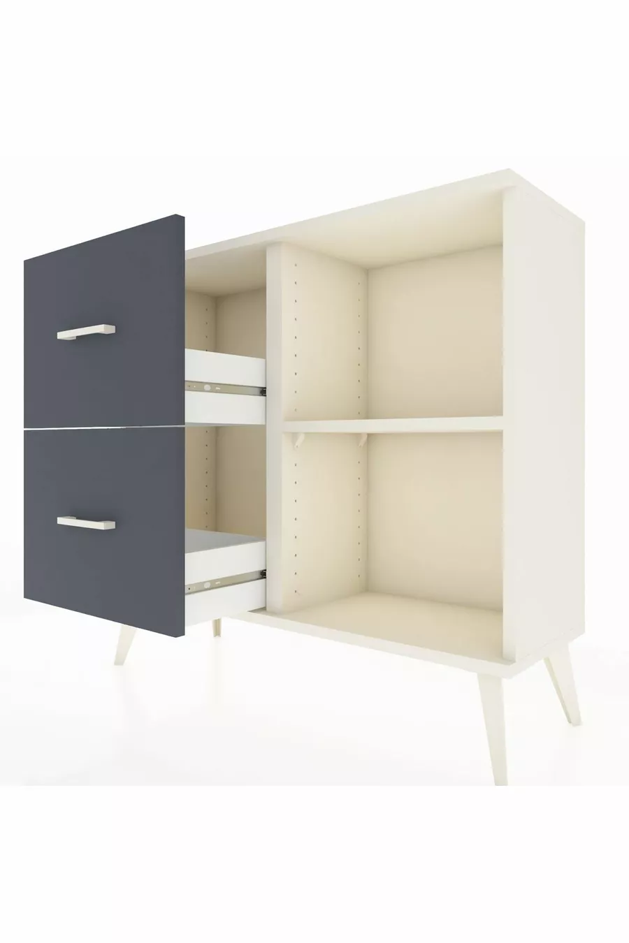 Commode Arges à une étagère et 2 tiroirs, en pierre de lune/Métal anthracite