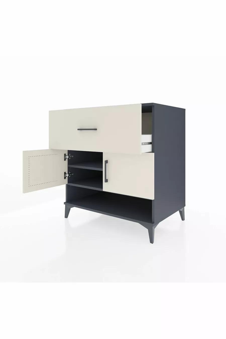 Commode Kronos avec 2 étagères, 1 tiroir et 2 portes, Anthracite-Pierre de lune