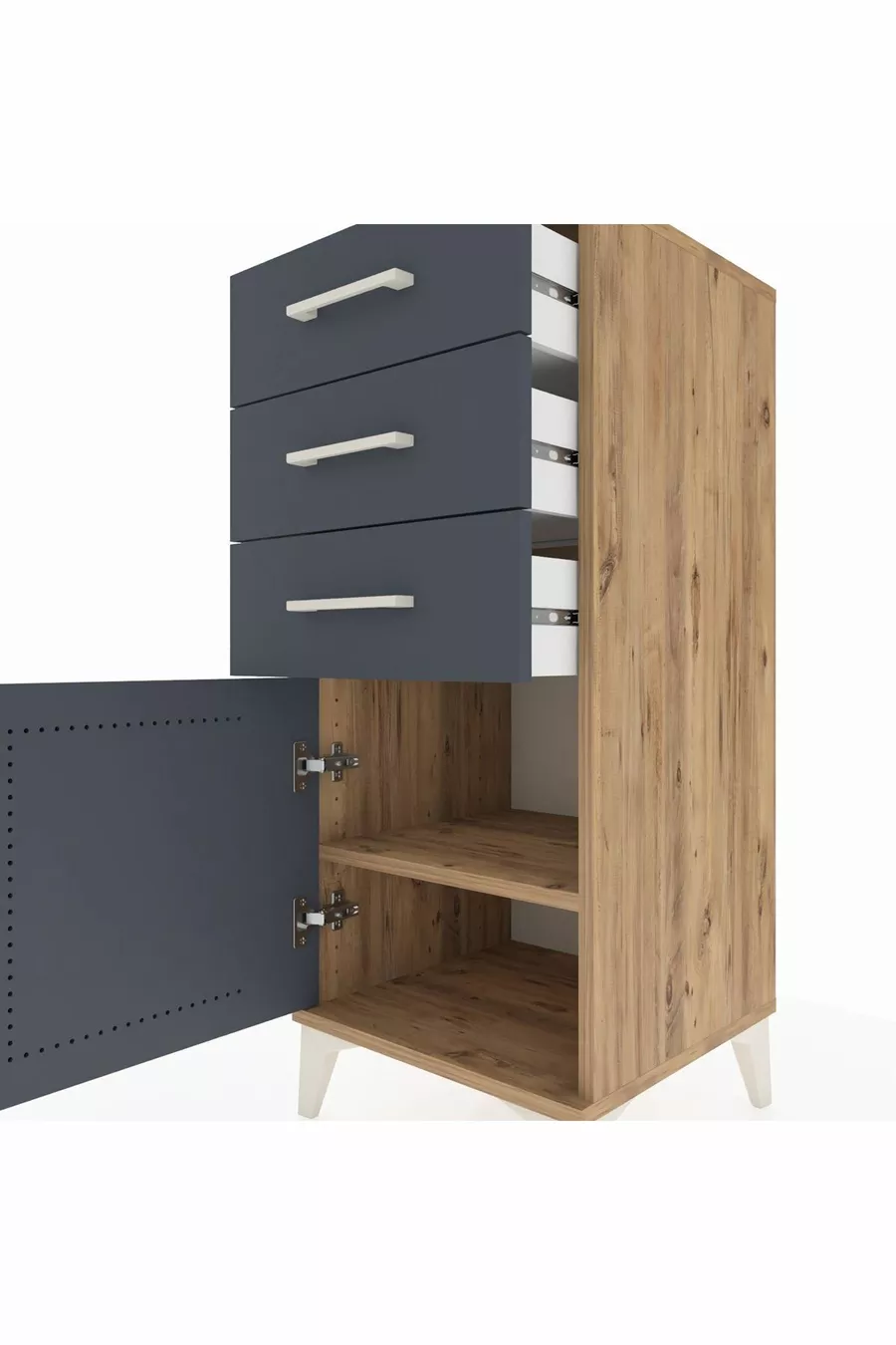 Commode Hyperion avec une étagère, 3 tiroirs et une porte, en pin-anthracite