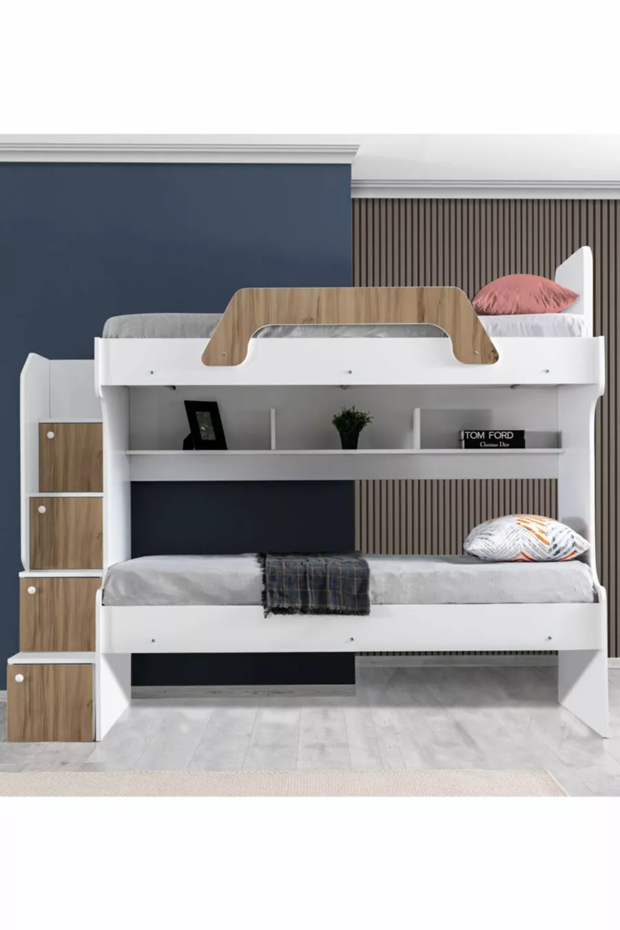 Lits superposés, Lot de 2 lits superposés Inci - Noyer 2 Matelas Comfort