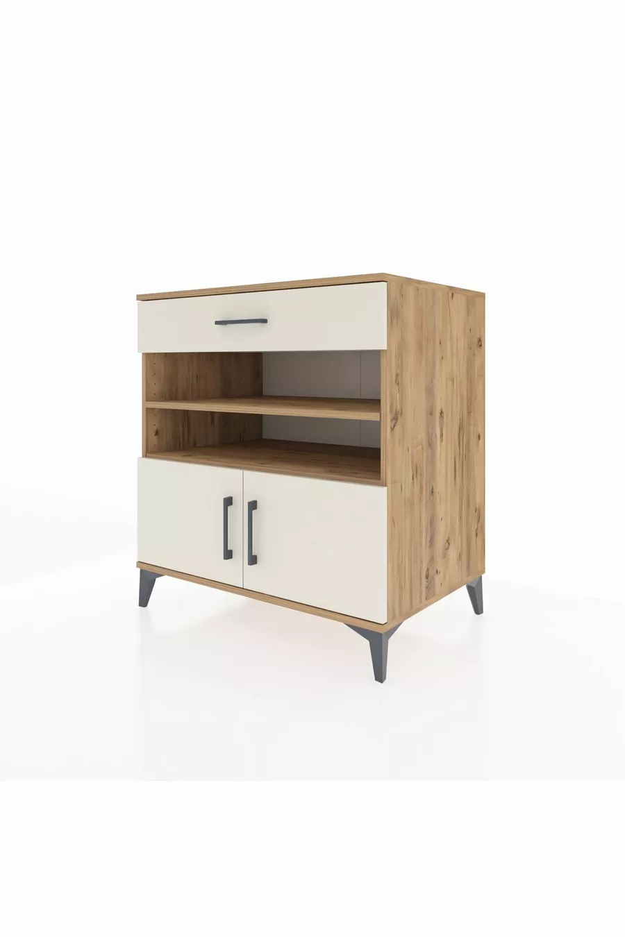 Commode Kronos 3 étagères, 1 tiroir, 2 portes, pin-pierre de Lune