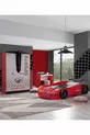 Chambre d'enfant - Lit sur roulettes Merso - Armoire 3 portes Sport, Bureau - Rouge