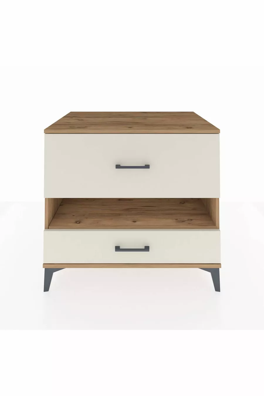 Commode Kronos à une étagère et 2 tiroirs en pin et pierre de lave