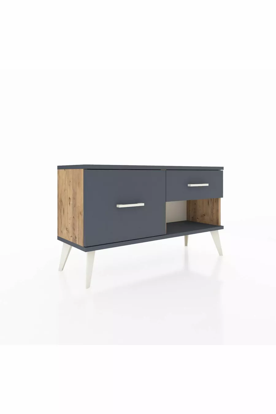 Commode Arges 2 tiroirs Pin-Anthracite