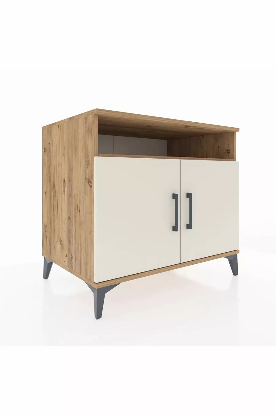 Commode Kronos 2 étagères 2 portes Pin-Pierre de Lune