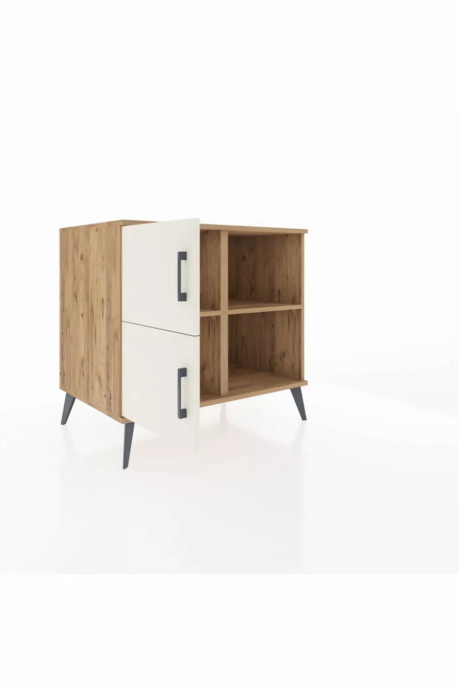 Commode Kronos à 2 étagères et 2 portes Pin-Pierre de Lune/Pin
