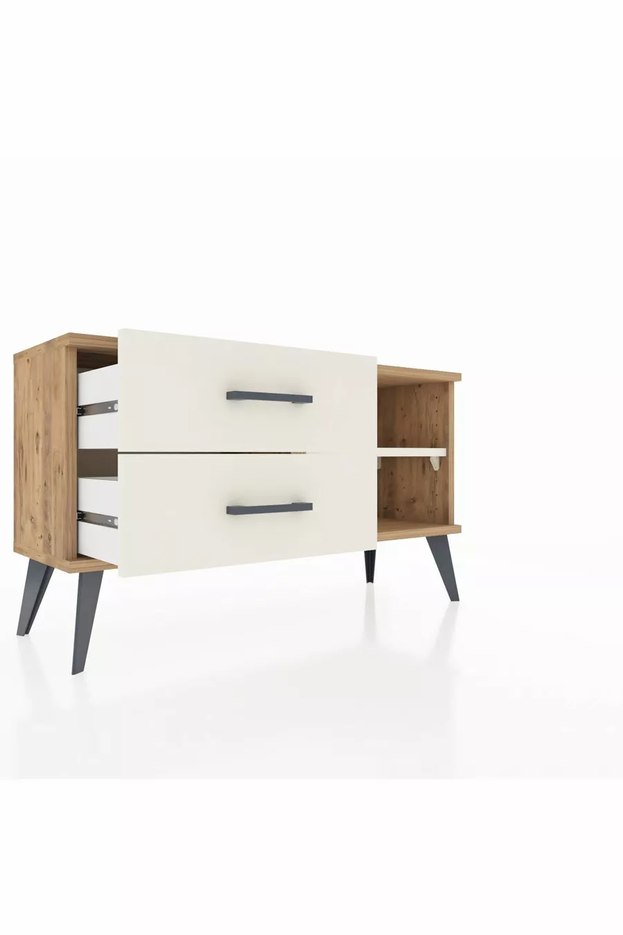 Commode Arges à une étagère et 2 tiroirs en pin-pierre d'onyx