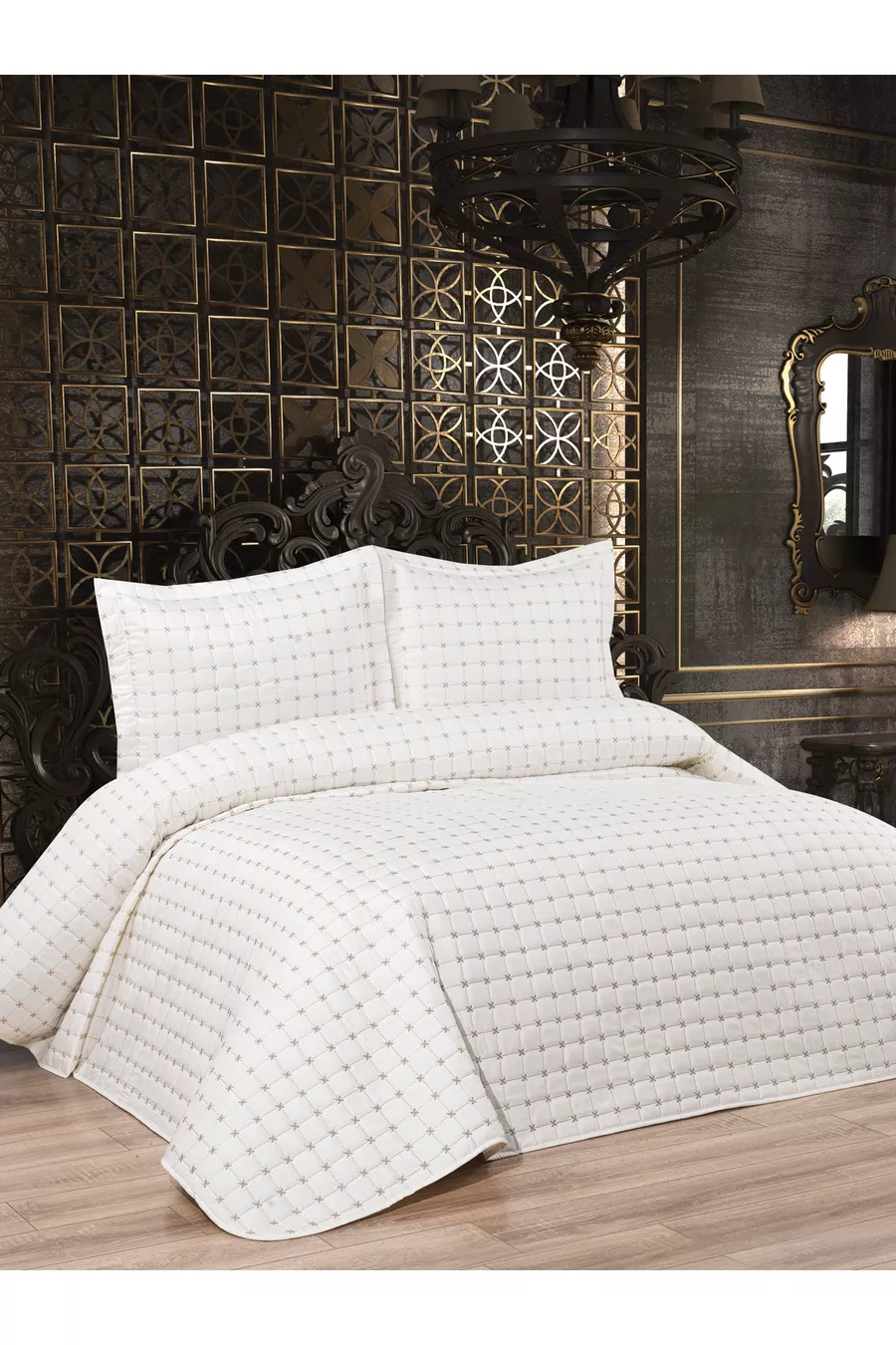 Couverture de lit matelassée en crème Hayal double brodée du fabricant