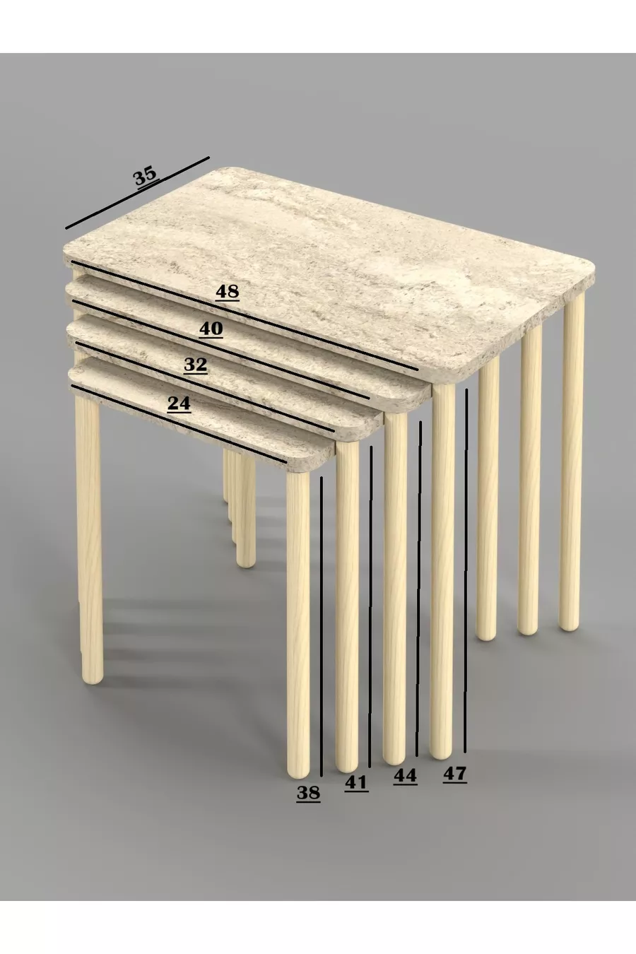 Obim 4 pièces Travertin en bois Empilement Immatriculation - table de thé Table de service Table-salon Table - design moderne