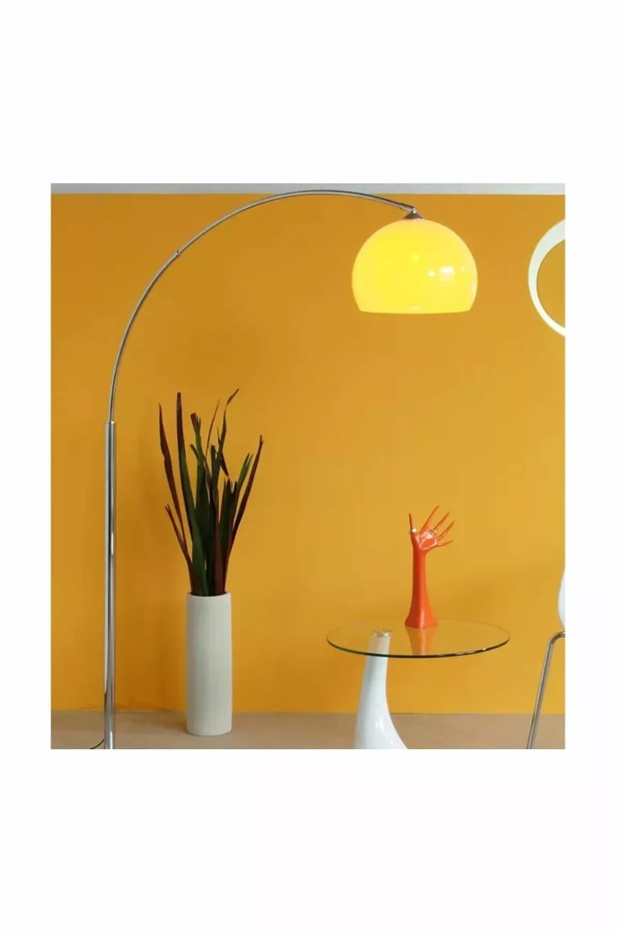 Lampadaire Col de Chameau Orange avec Tête en Métal - chrome
