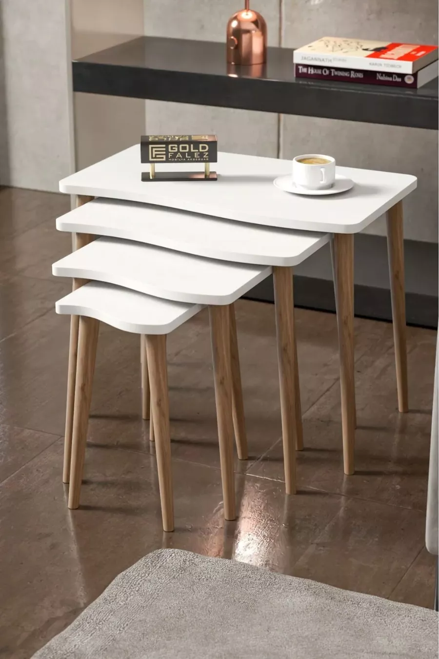 Table d'appoint en bois 4 pièces carrées blanche