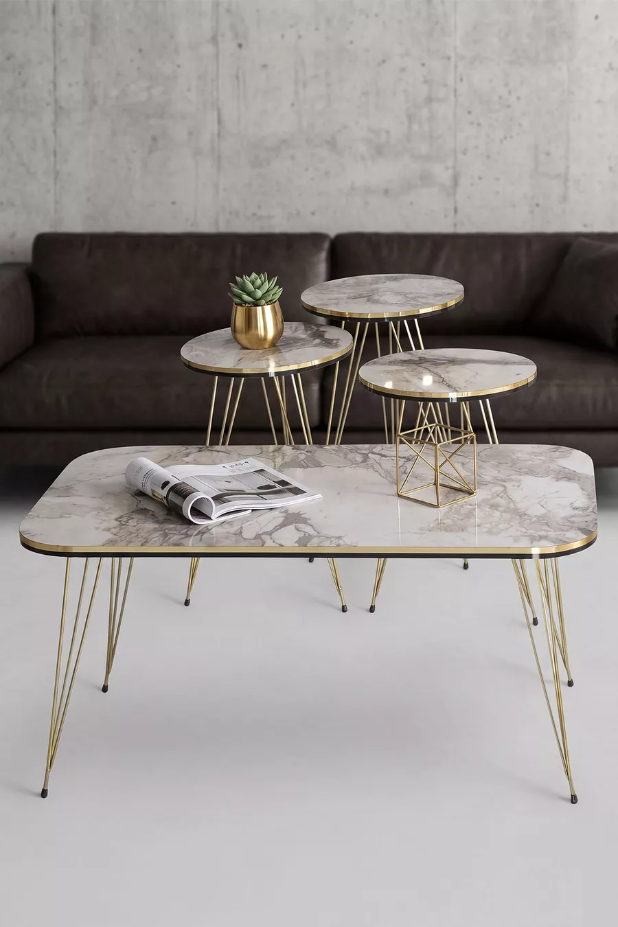 Table gigogne et table basse ensemble set double or Efes fil