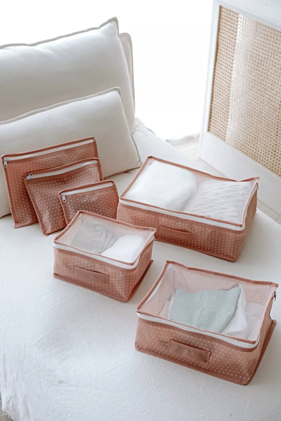 Ensemble de sac de maternité et sortie d'hôpital maman-bébé 6 pièces - Rose à pois