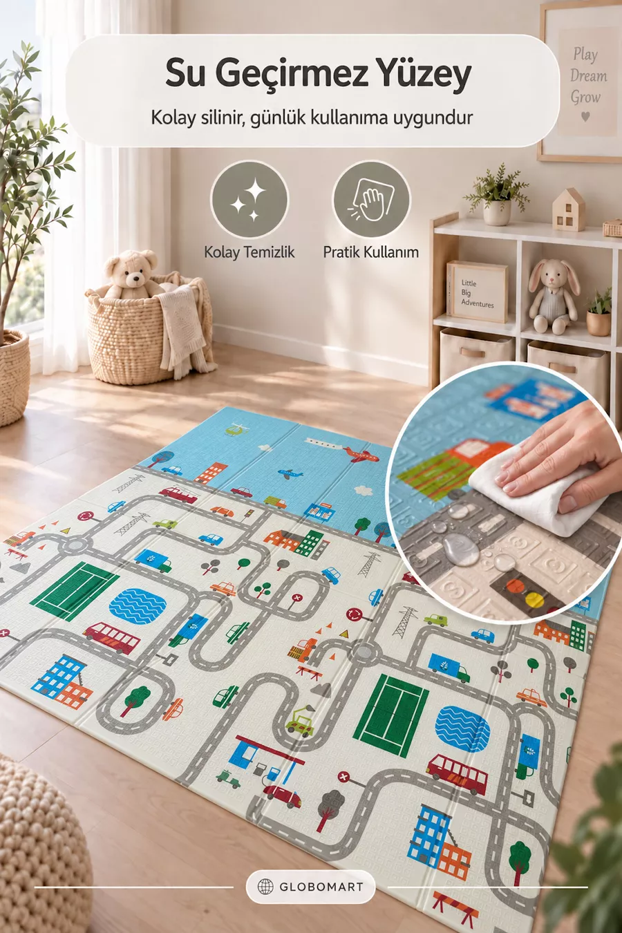 Tapis de jeu pour bébé et enfant réversible pliable Best Friends – Tapis de jeu éducatif, avec sac de transport