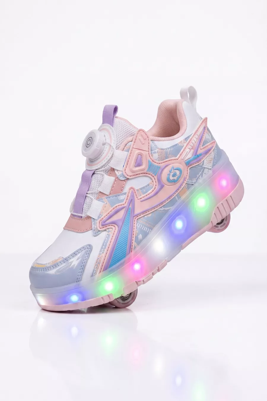 Chaussures de sport confortables pour enfants avec patins et lumière - Sneakers / Jeu de roues amovibles - Poudre