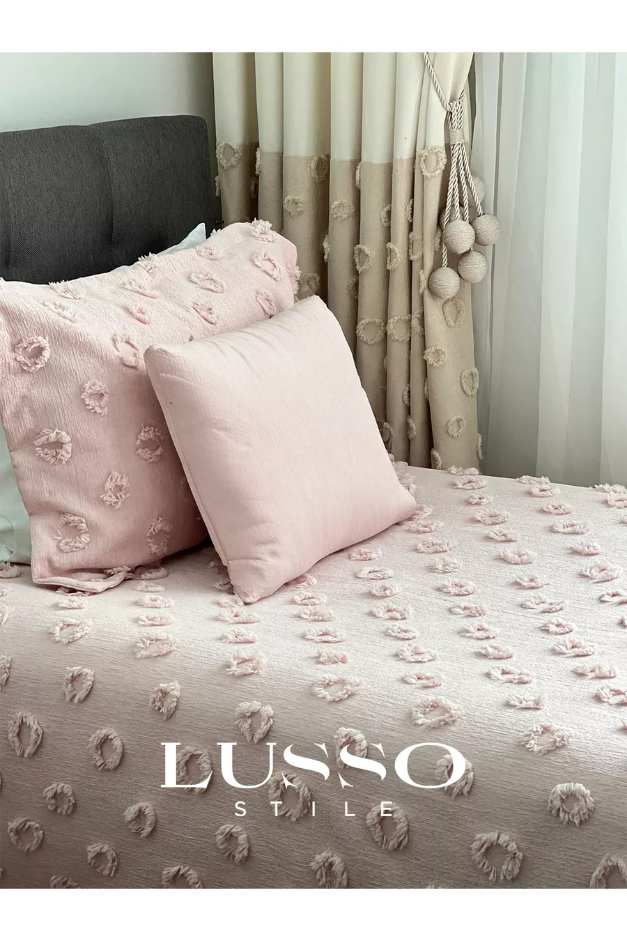 Housse de lit une place Pompon Poudre  et 1 Oreiller Simple