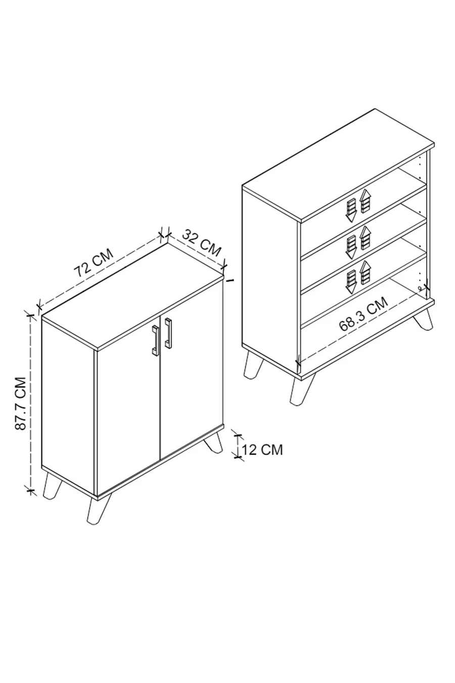 Armoire à chaussures polyvalente à 4 étagères et 2 portes, Armoire à chaussures Ceren Blanche