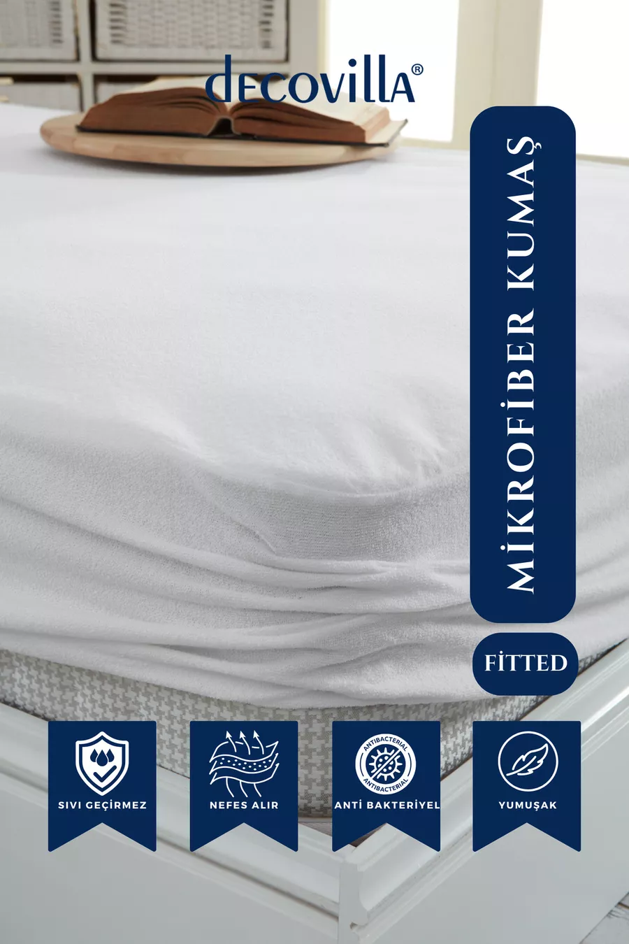 Protège-matelas imperméable à l'eau avec bord complet ajusté en microfibre, drap blanc
