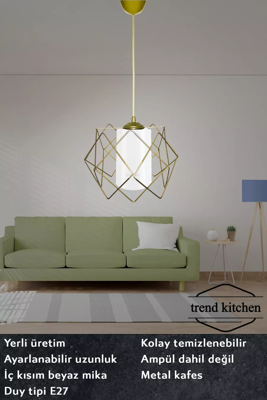 4 pièces Suspension Luminaire Tendances en Métal Blanc avec Verre Mica pour Salon, Cuisine, Salle de Bain, Chambre à Coucher, Doré