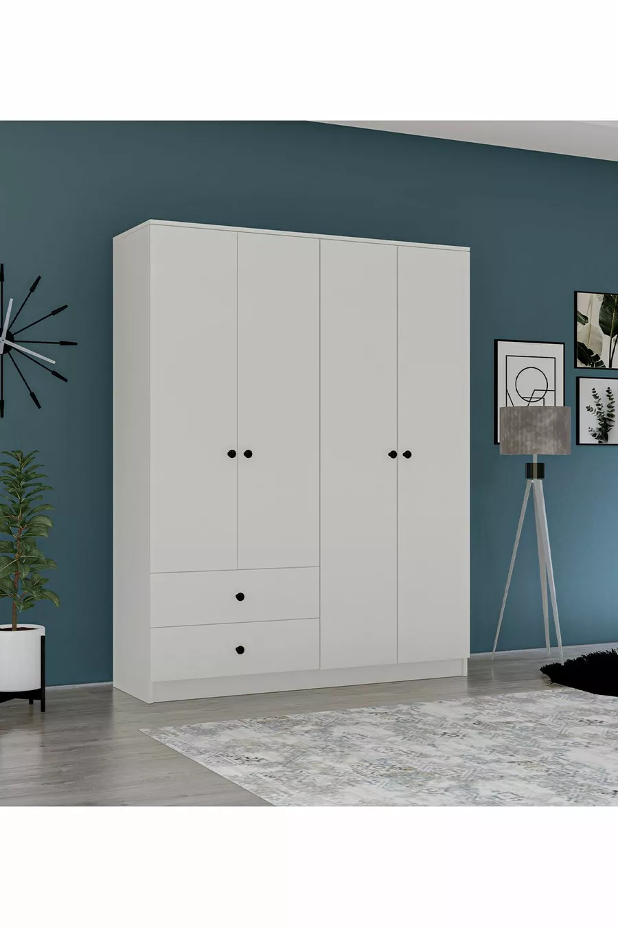Gm  Novado Armoire 4 Portes 2 Tiroirs avec Poignées Bouton