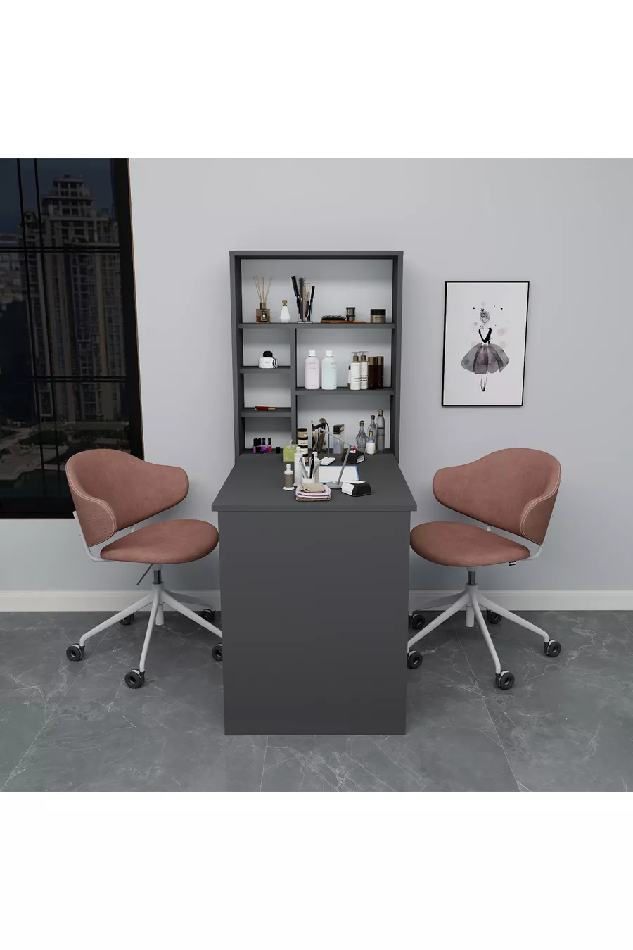 Table de manucure et pédicure avec étagère en cèdre, anthracite - Cèdre
