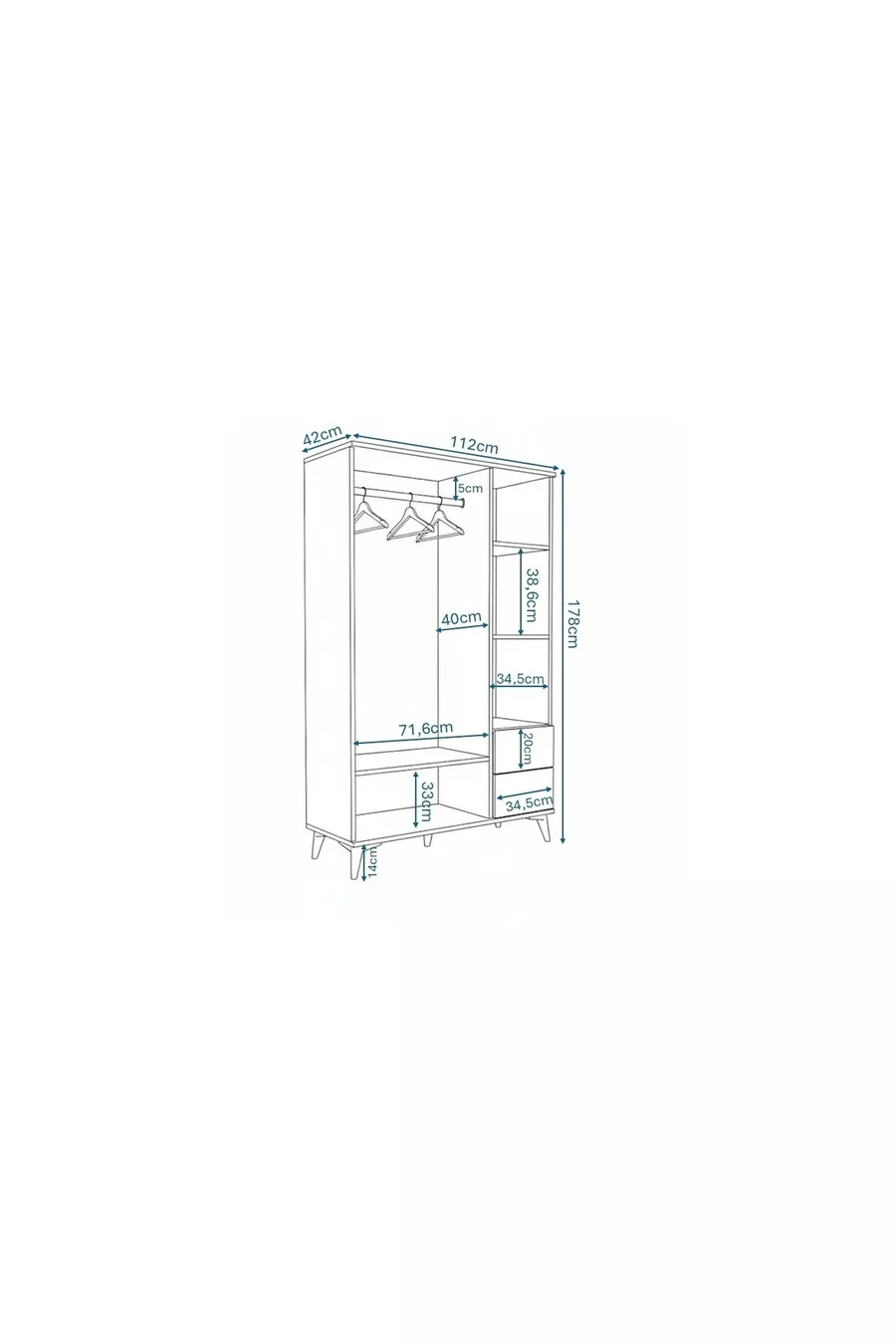 Armoire de campagne Kartopu à 3 portes et 2 tiroirs - MDF de première qualité