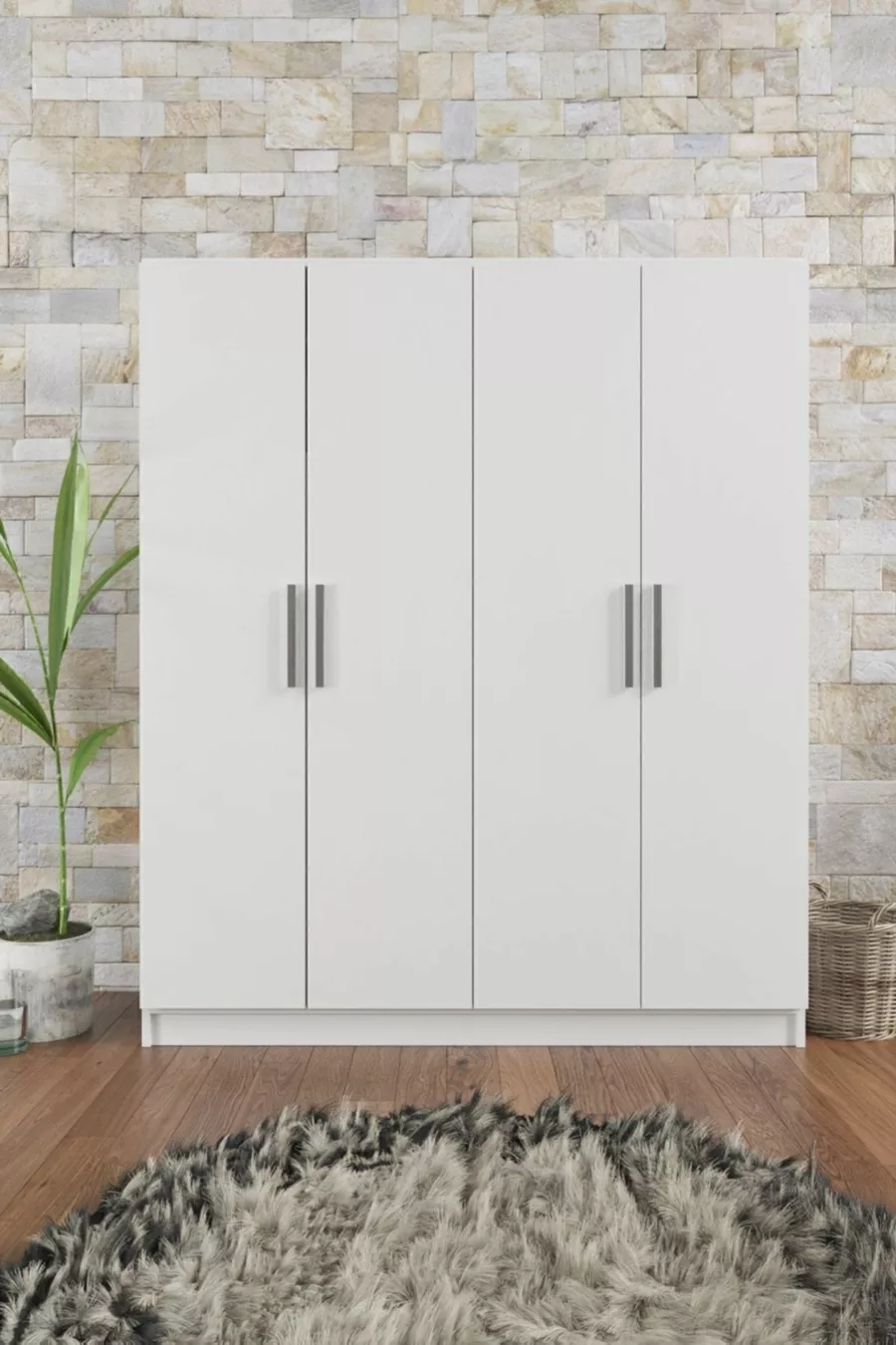 Armoire blanche  Milano à 4 portes avec  étagères et 2 penderies