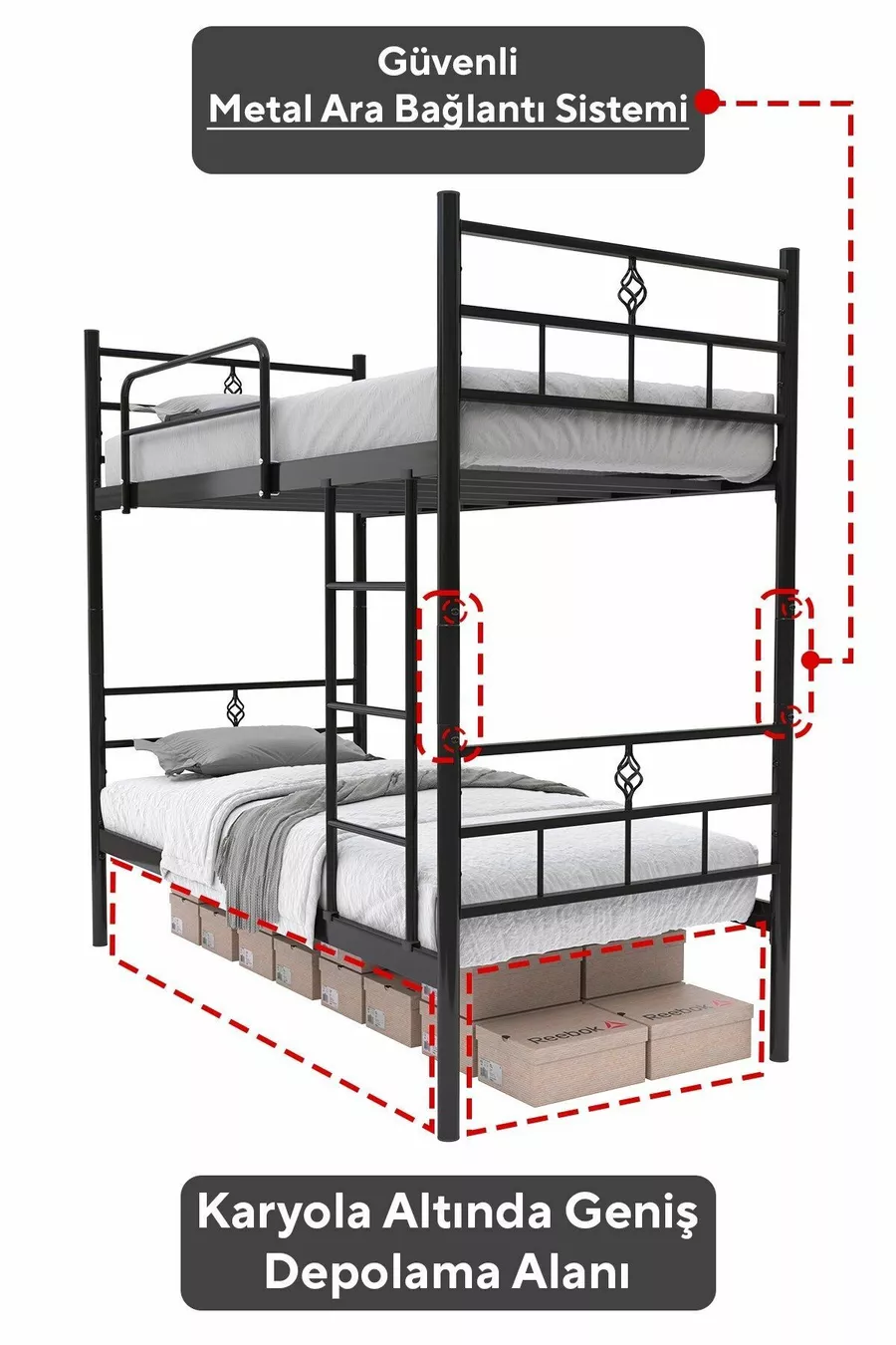 Koza Ranza Lits Superposés Métal Noir Compatibles avec Matelas, Amovible
