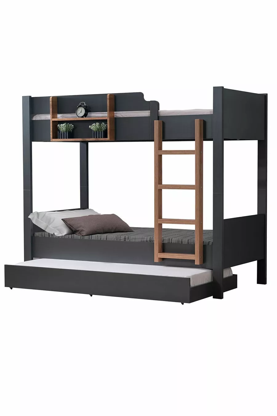 Lits superposés Ranza, lits superposés modulables avec tiroirs Anthracite - Noyer