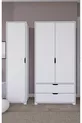 Armoire à vêtements Duru Mat Blanc à 3 portes et 2 tiroirs - Ensemble de garde-robe