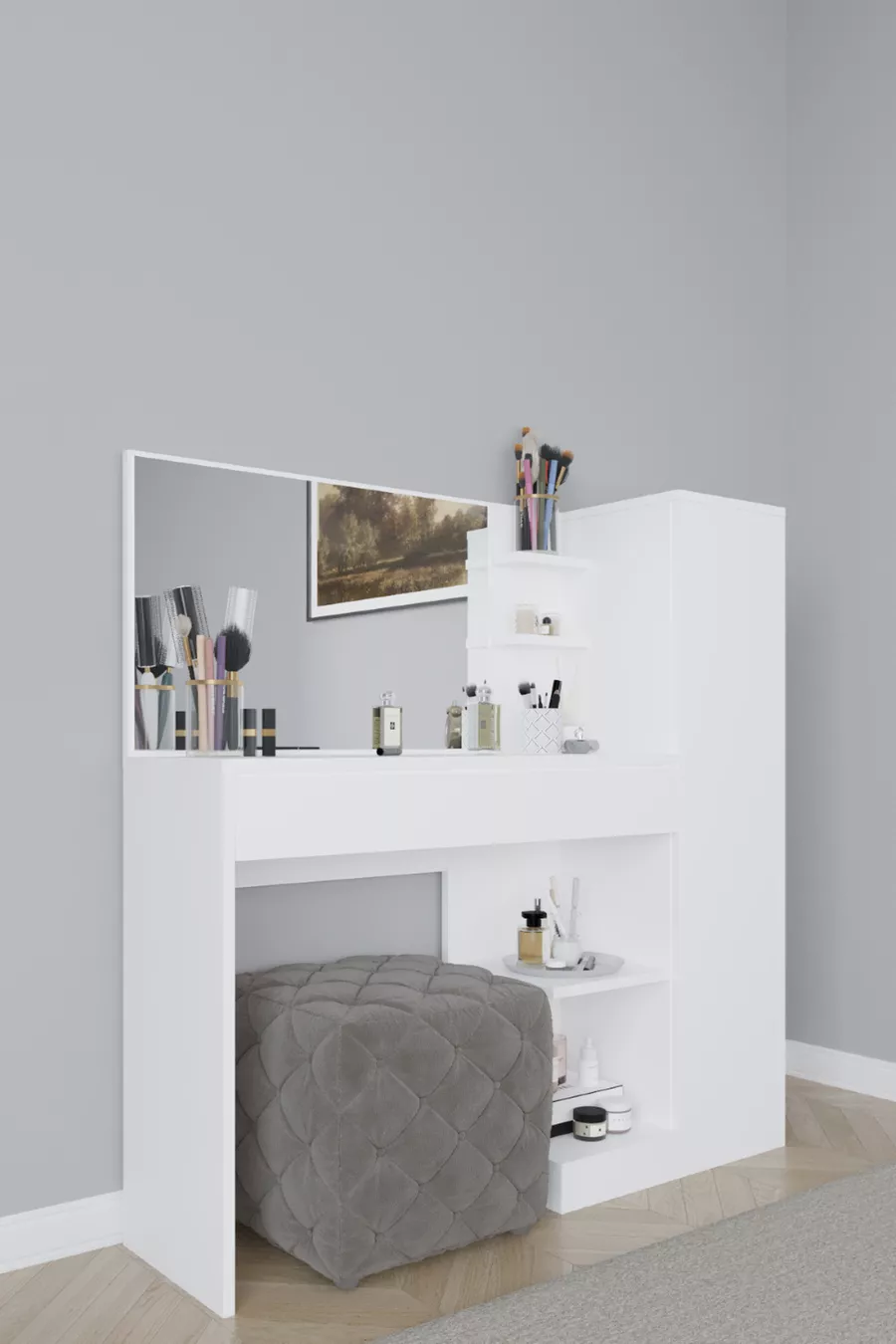 Coiffeuse Orchidée, 1 tiroir, avec armoire et miroir
