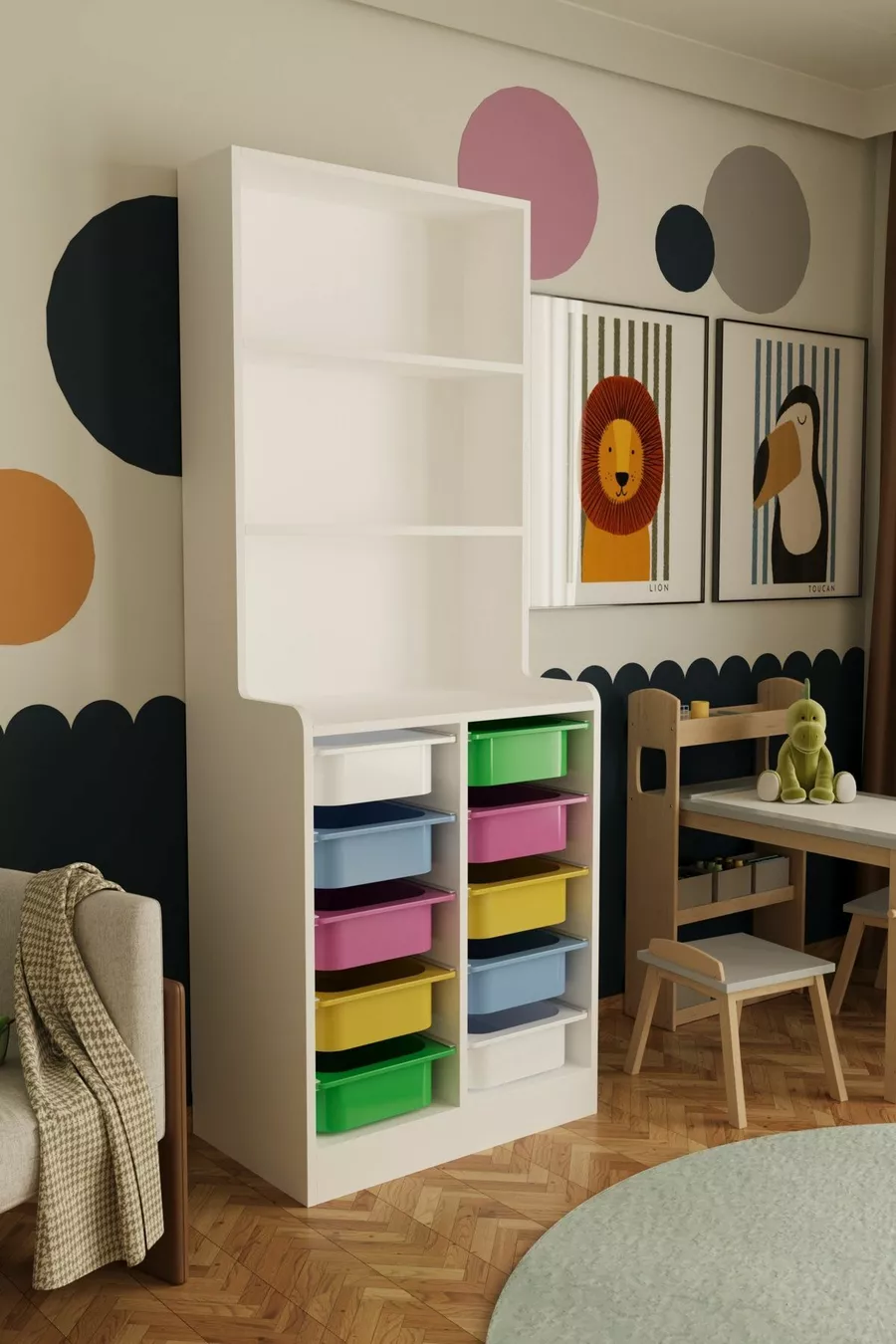 Armoire à Jouets Polyvalente Lisano Panier Multicolore