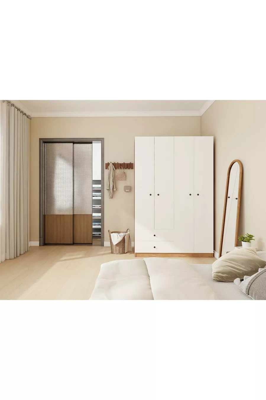 Armoire Marbella à 4 portes et 2 tiroirs, couleur Cerisier/Blanc