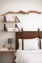 Tête de lit en cuir avec sangles + ensemble de 2 étagères murales pour chambre à coucher