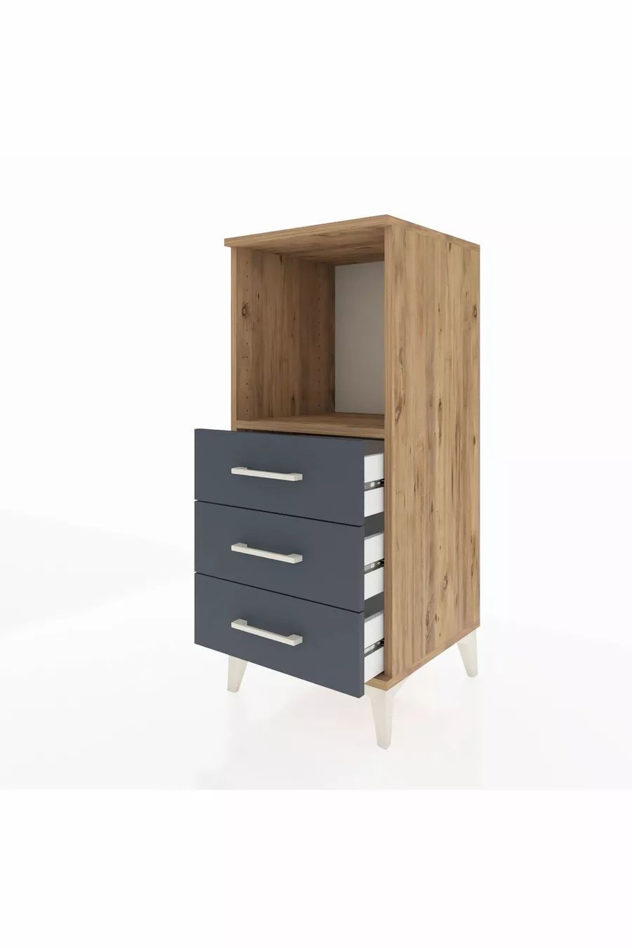 Table de chevet Hyperion à un seul étagère et 3 tiroirs en pin-anthracite
