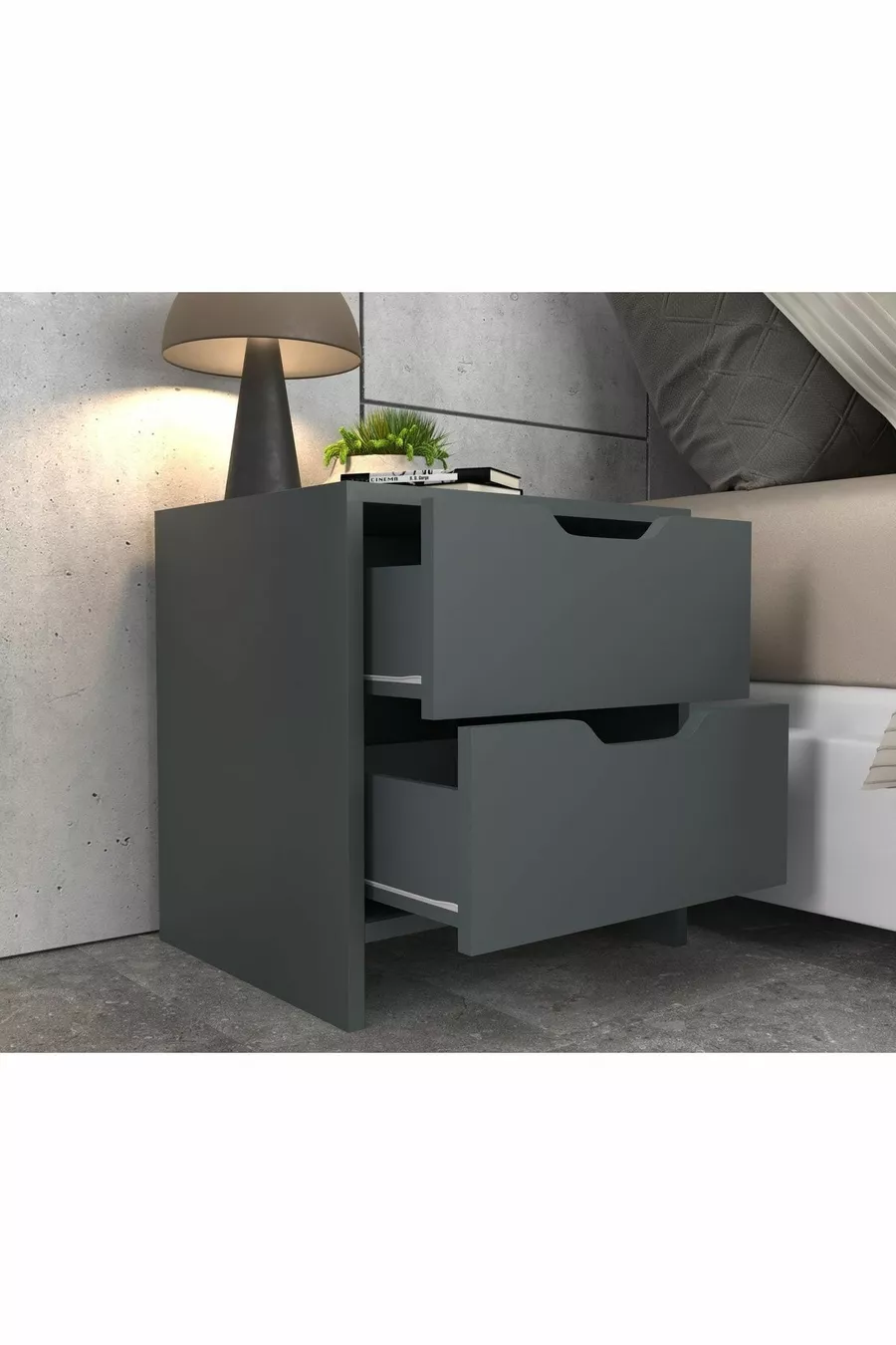 Table de chevet Efes à 2 tiroirs Anthracite