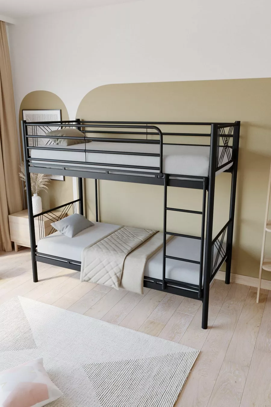 Lits superposés en métal premium Mix Compatible avec matelas Lit superposé noir amovible