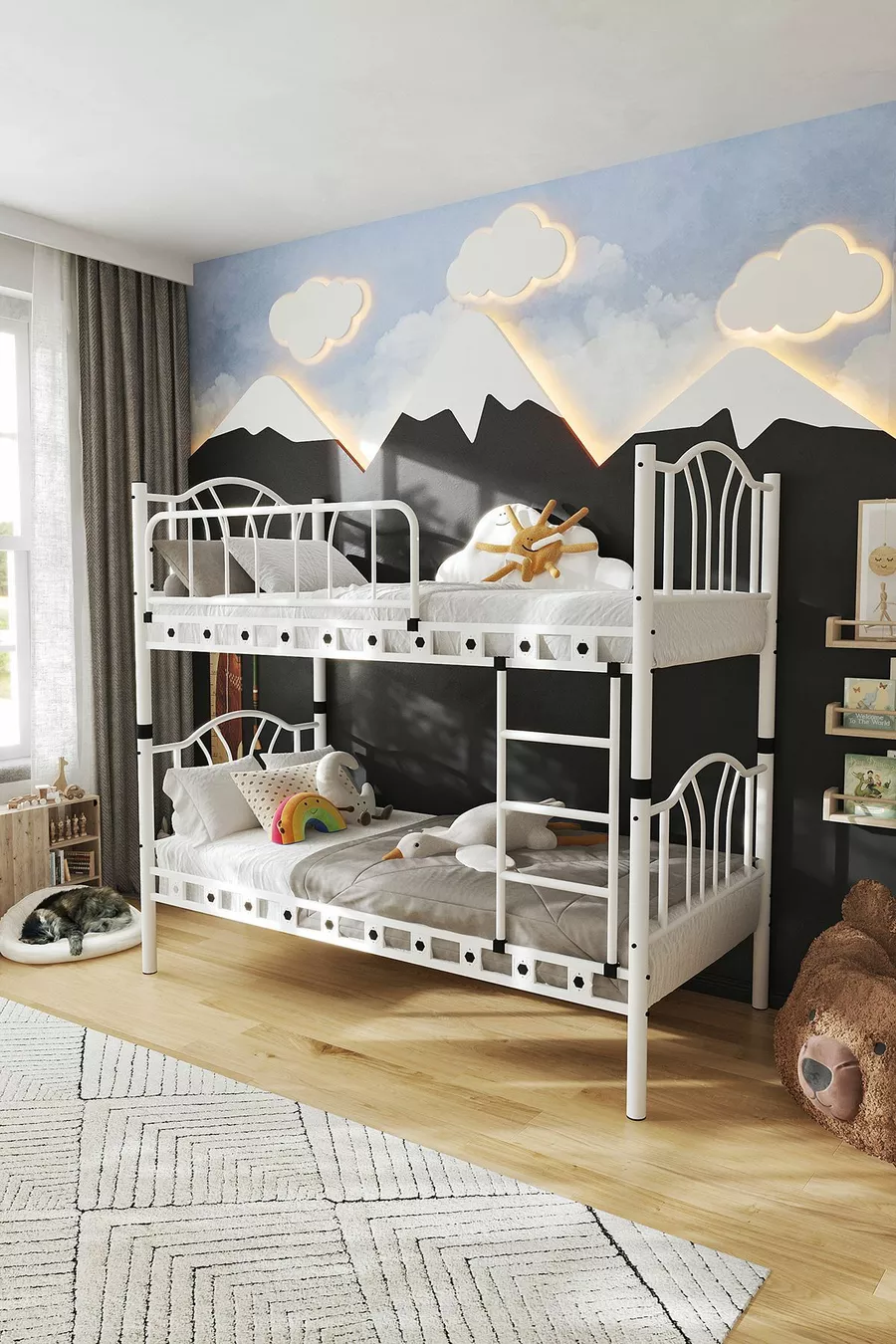Lit Superposé et Lit Simple en Métal pour Enfants Bella Chambre d'Enfant Blanc