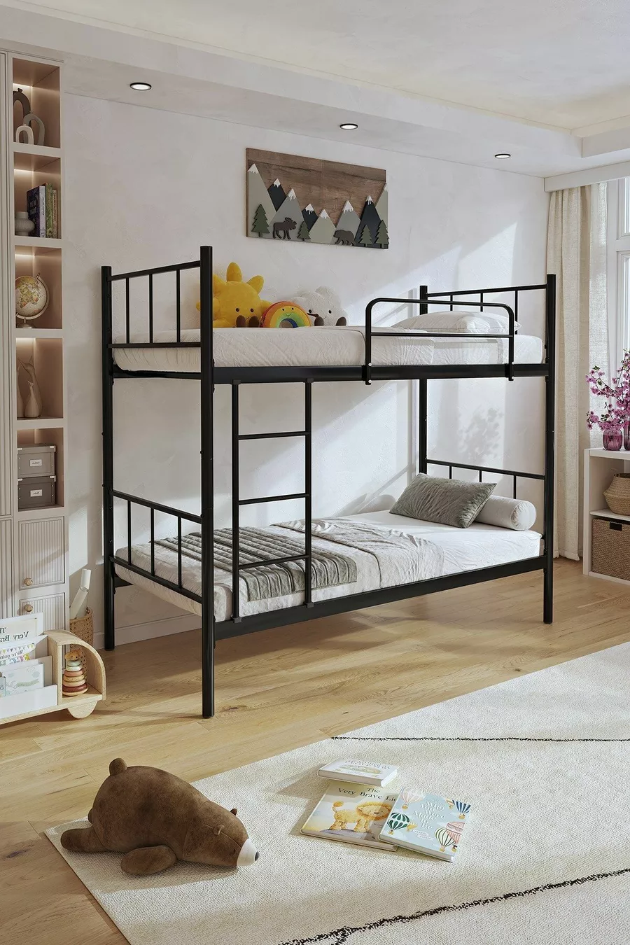 Lits superposés Tekno compatibles avec matelas, métal noir détachable