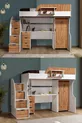 Lit superposé, lit superposé avec armoire et bureau, blanc-noix foncé, 1 matelas Comfort