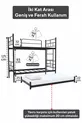 Lit superposé Koza avec tiroir, compatible pour 3 personnes, lit en métal noir